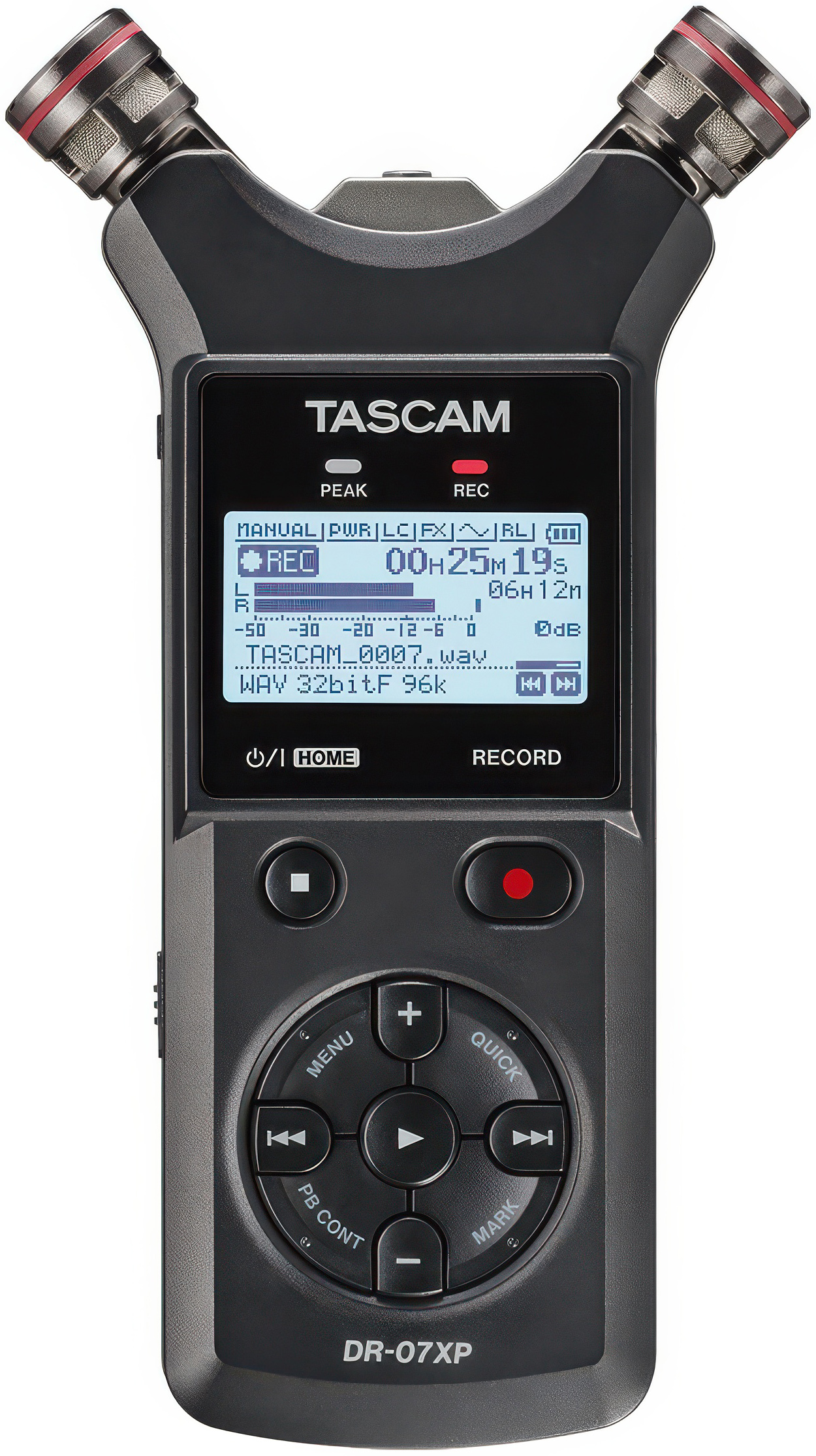 Tascam DR-07XP | Mics in AB configuration | Image courtesy Tascam
