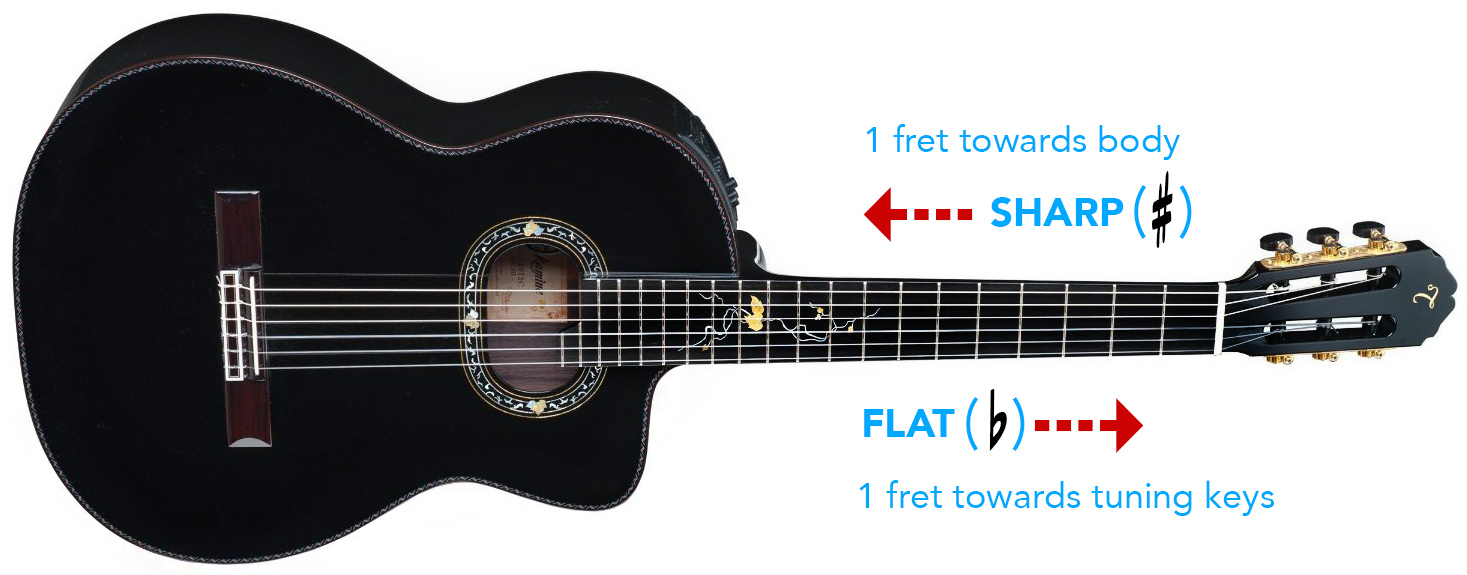 Sharps—higher in pitch—go to the right. Flats—lower in pitch—go to the left. | ©PK FRARY