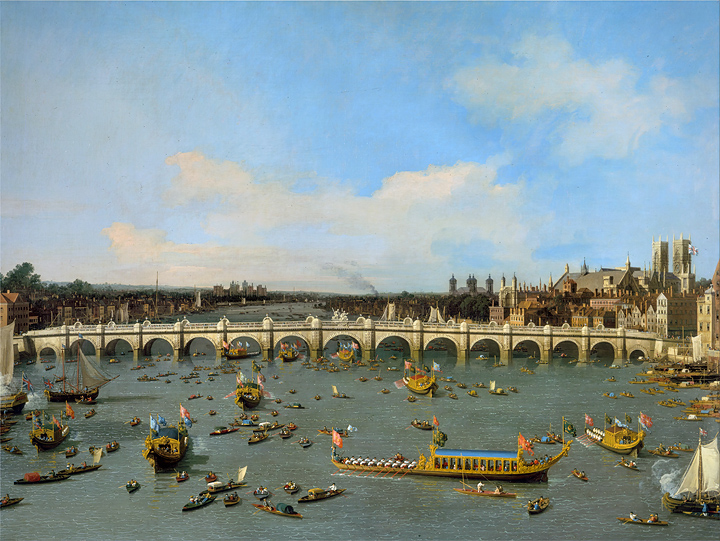 Westminster Bridge, with the Lord Mayor's Procession on the Thames