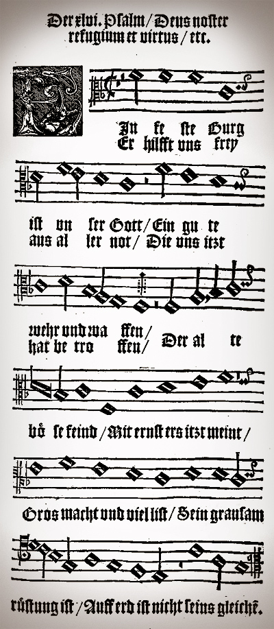A Mighty Fortress is My God (Ein feste Burg ist unser Gott) | Martin Luther | This hymn was sung in the congregation's native tongue, and is referred to as the Battle Hymn of the Reformation. | Johann Spangenberg, Gesangbuch, 1529