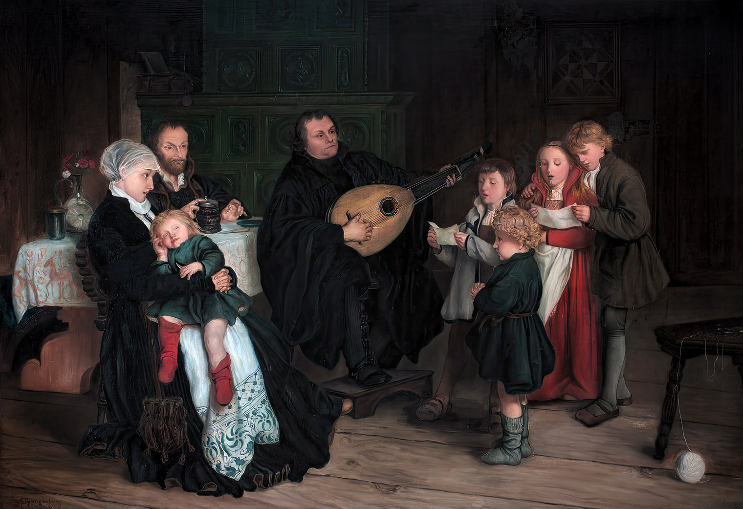 Luther and Family | Gustav Spangenberg, 1828-91 | Luther advocated congregational singing and musical instruments in church. | Museum der bildenden Künste 