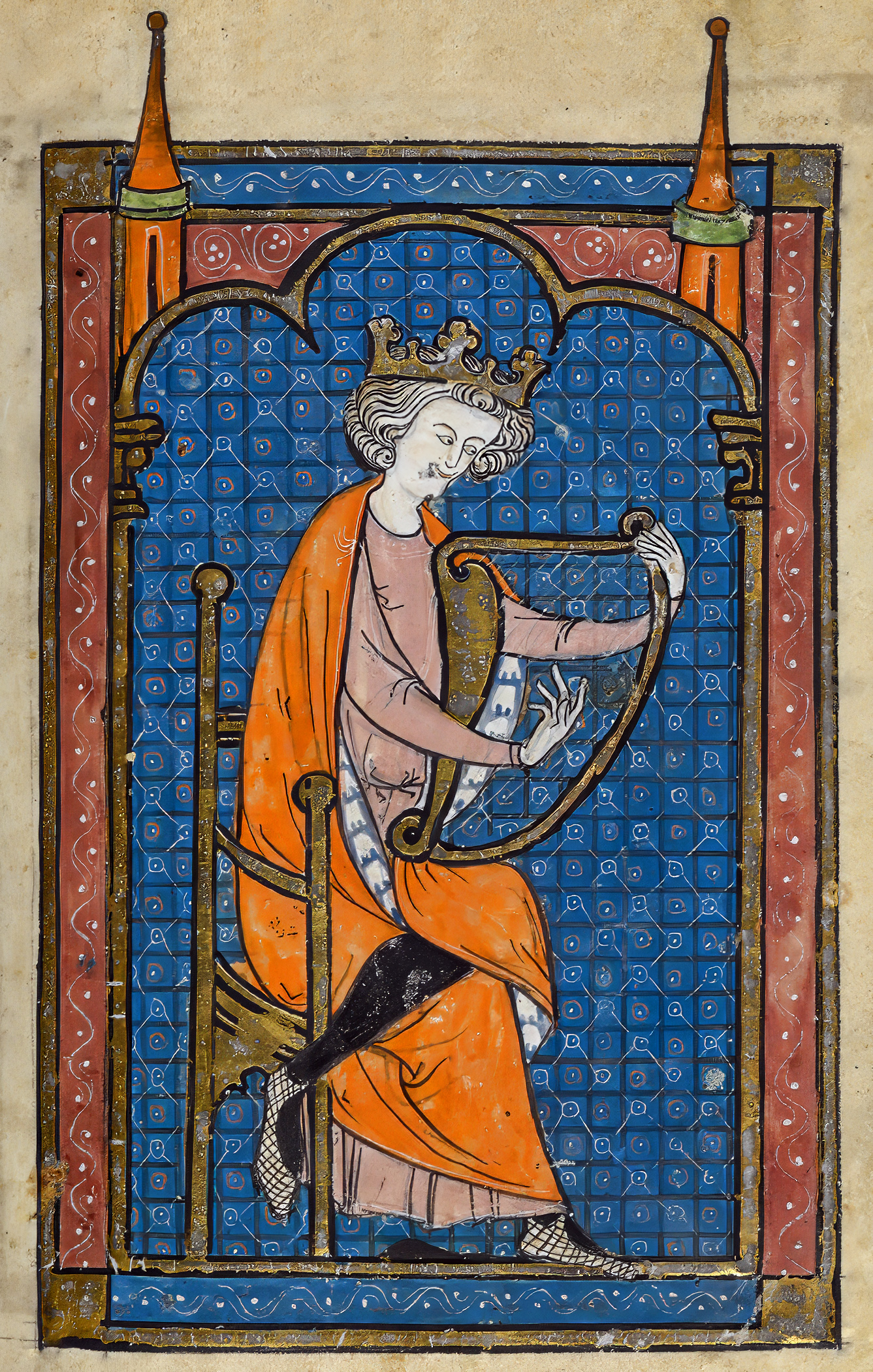 King David Playing Harp | North French Hebrew Miscellany (c. 1277-86) | British Museum