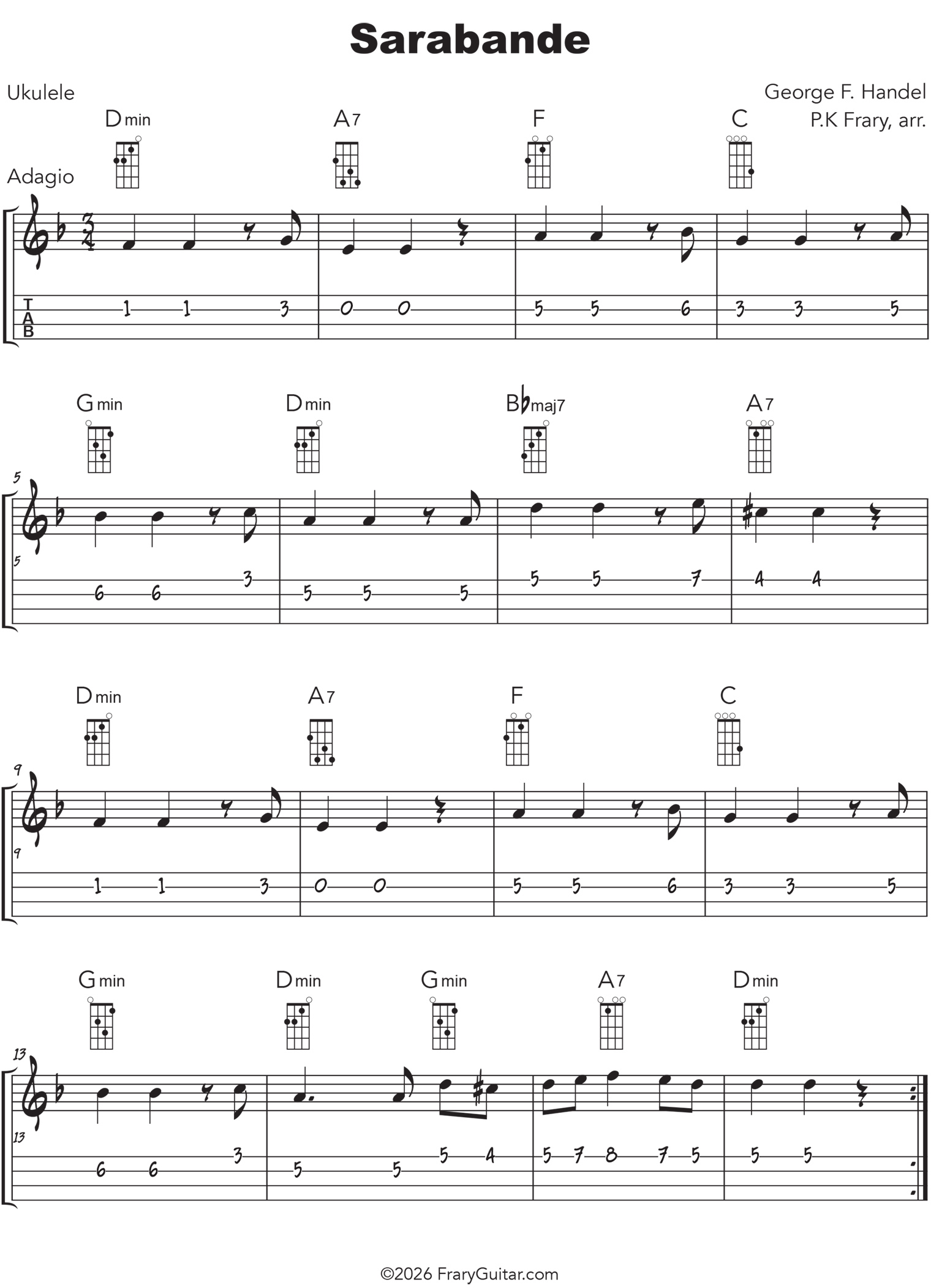 George Frideric Handel's Sarabande score ©PK Frary